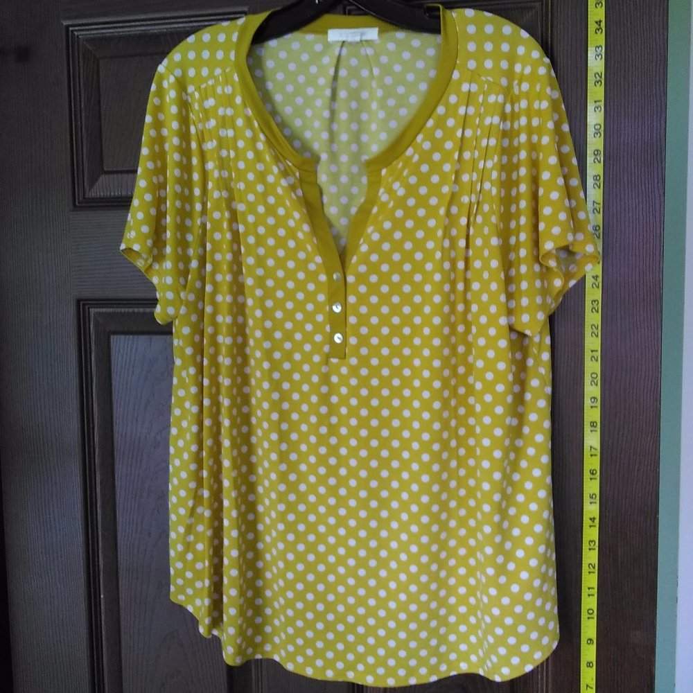 August mist yellow polkadot blouse
